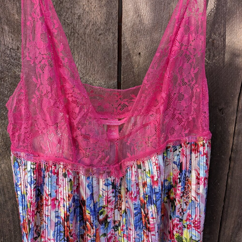 Victoria's Secret X Mary Katrantzou Satin & Lace Pleated Babydoll Large